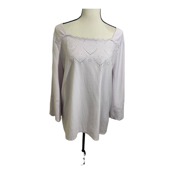 J.Jill womens square neck with eyelet embroidery. Blouse Light purple.Large - Picture 8 of 10
